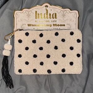 Handmade Beaded Pouch - Cream and Black